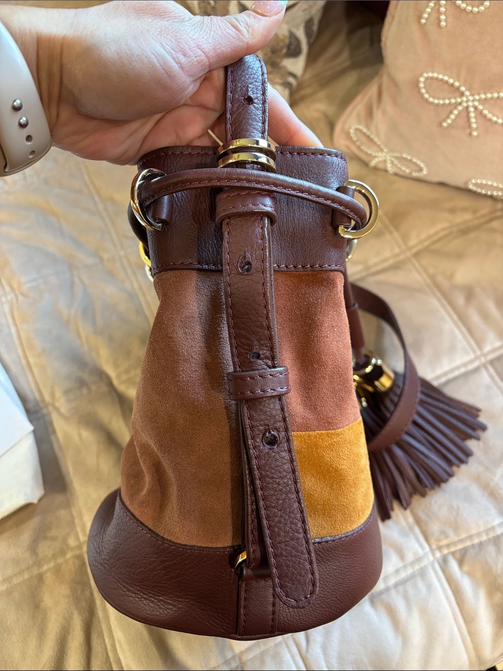 See By Chloe Colorblock Suede & Leather Drawstring Crossbody - Picture 11 of 17